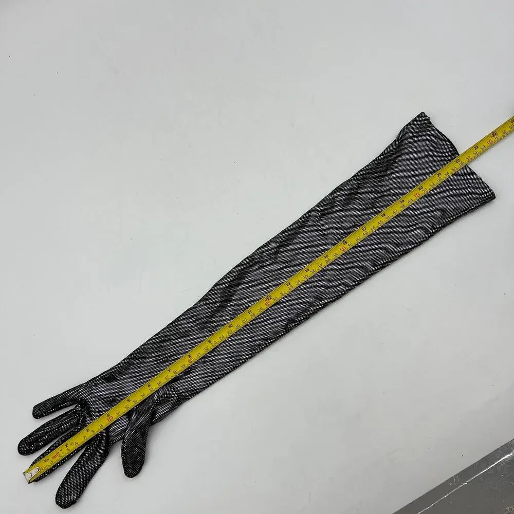 Dot Metallic Silver Stretch Gloves Long Party Cocktail Formal